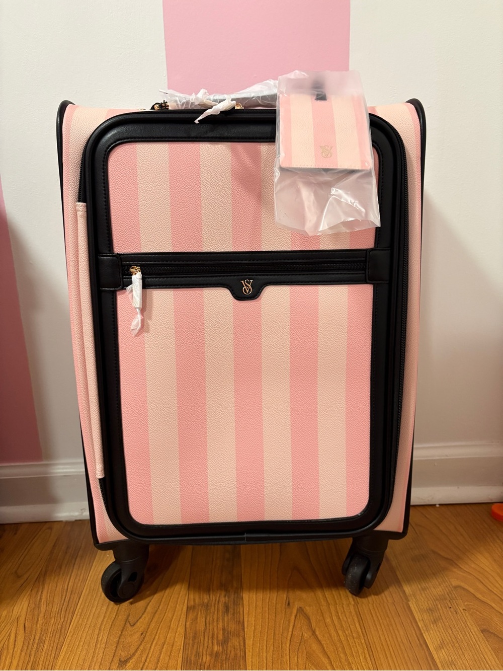 PINK Victoria's Secret Light Pink Striped Carry-On Luggage(limited edition)